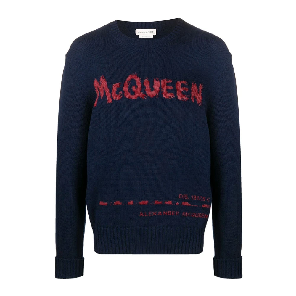 Alexander mcqueen Logo Sweater 100% Katoen Gemaakt in Italië Blue Heren
