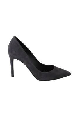 Grå Stiletto Pumps i Mocka med Leopardtryck
