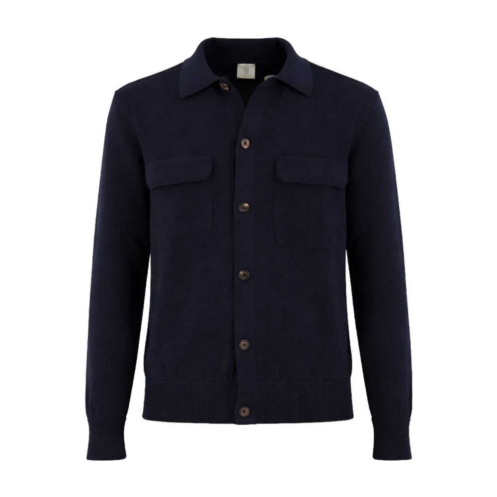Eleventy Men's Blue Cardigans, L, Hybrid Shirt-Cardigan