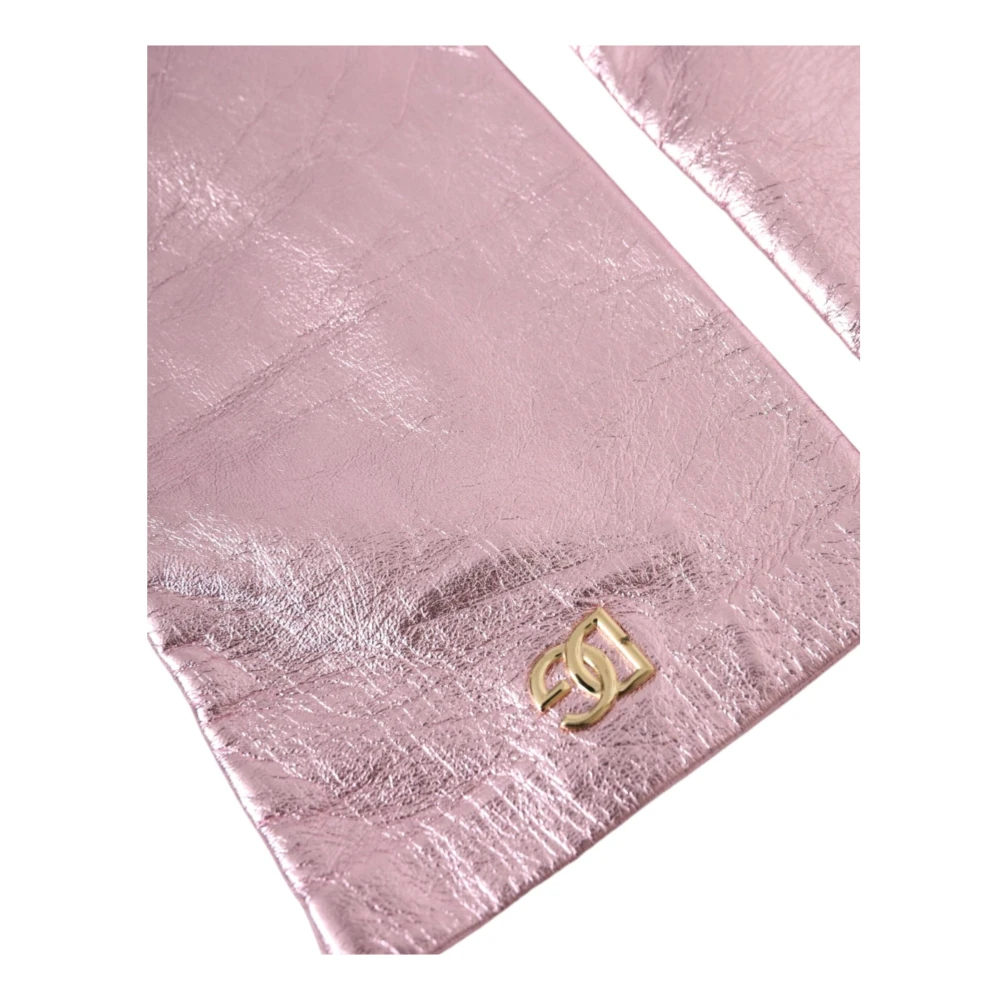 Dolce & Gabbana Metallic Leren Lange Handschoenen Roze Pink Dames