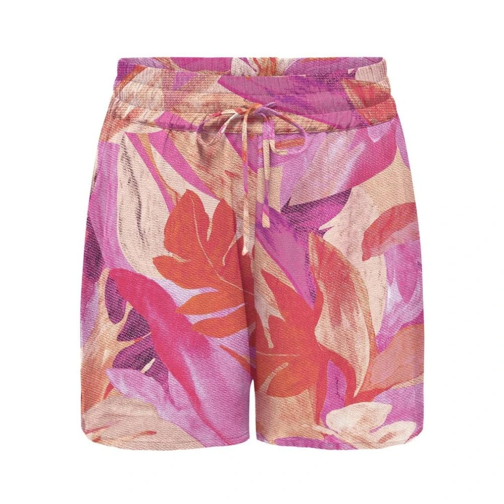 Only Carmakoma Life Shorts Coral Rose Palm Print Multicolor Dames