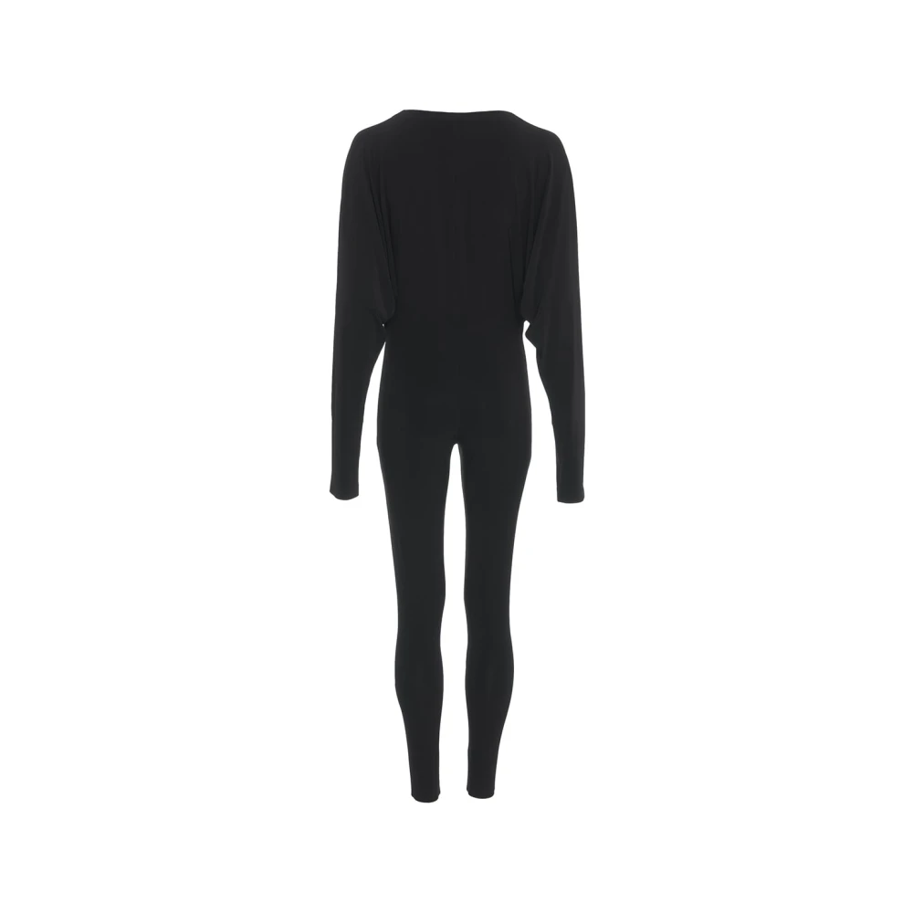 Norma Kamali Chique Zwarte Catsuit V-Hals Elastische Manchetten Black Dames
