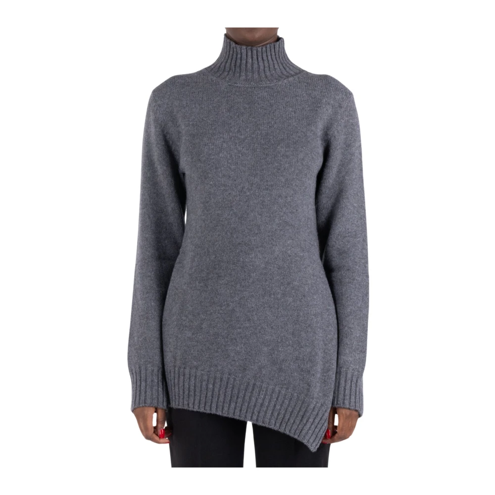 Jil Sander Grå Turtleneck Tröja Asymmetrisk Nederkant Gray, Dam