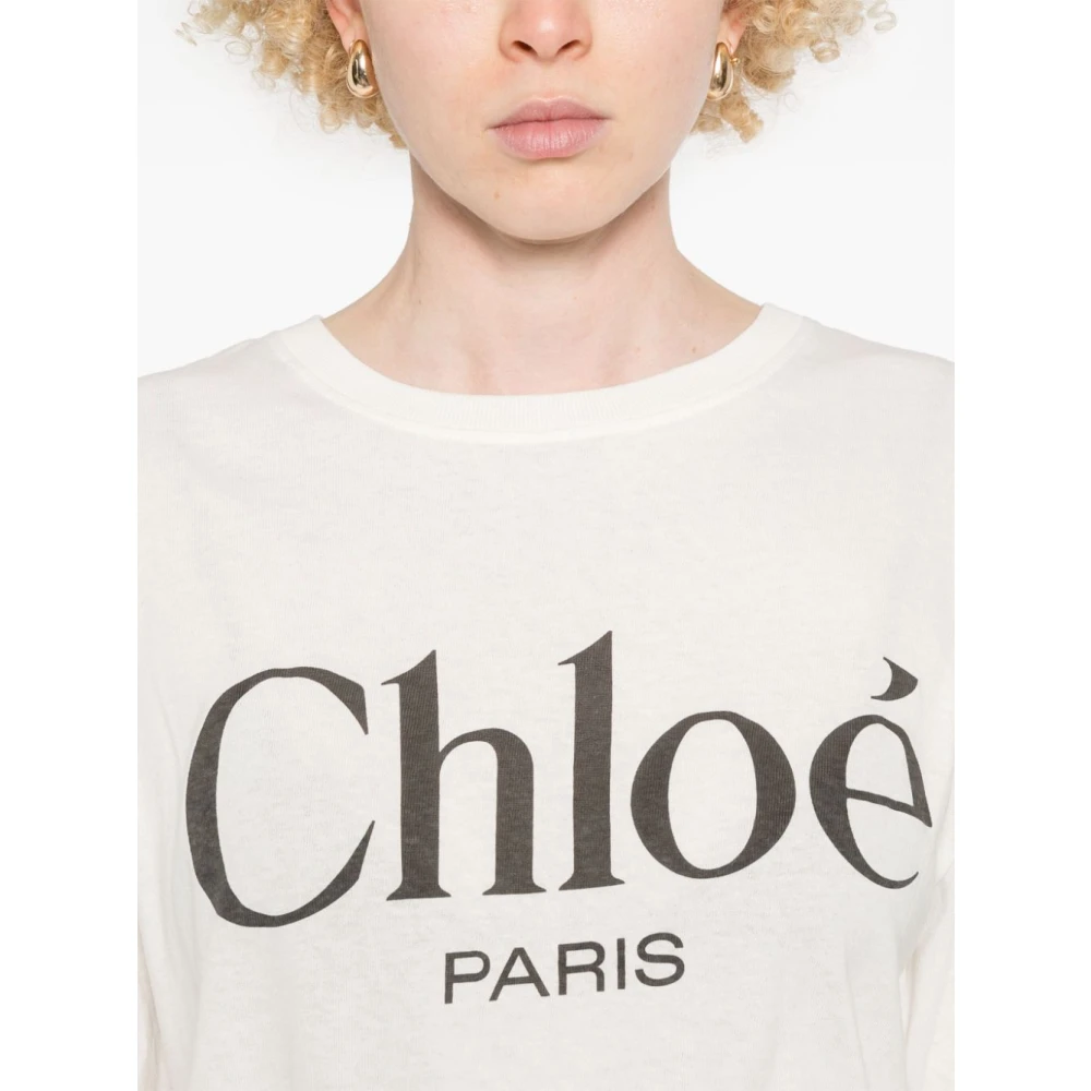 Chloé Wit Oversize T-shirt met Logo Print White Dames