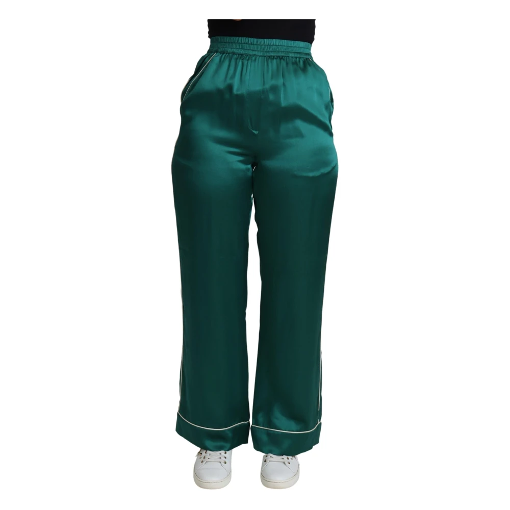Dolce & Gabbana Women's Green Wide Trousers,, Wide Silk Pyjama Trousers 3XS
