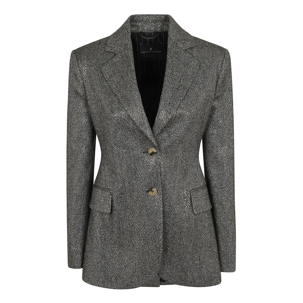 Ermanno Scervino Zwart Wolmix Herringbone Jas Gray Dames