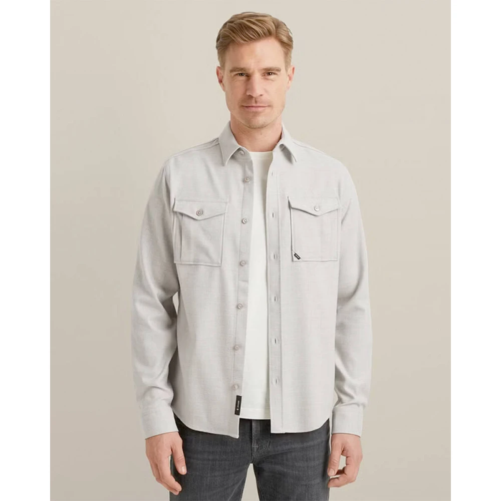 Vanguard Melange Twill Lange Mouw Shirt Blue Heren