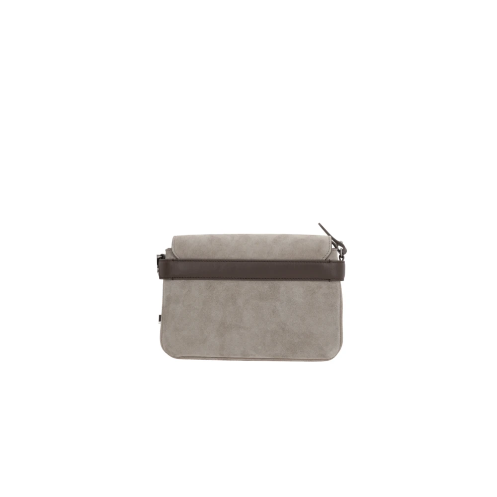 BRUNELLO CUCINELLI Witte suède schoudertas met bruin leren afwerking Gray Dames