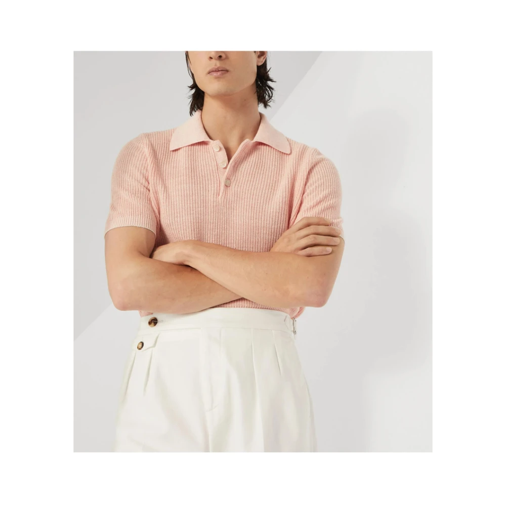 BRUNELLO CUCINELLI Zalmroze Geribbelde Trui Pink Heren