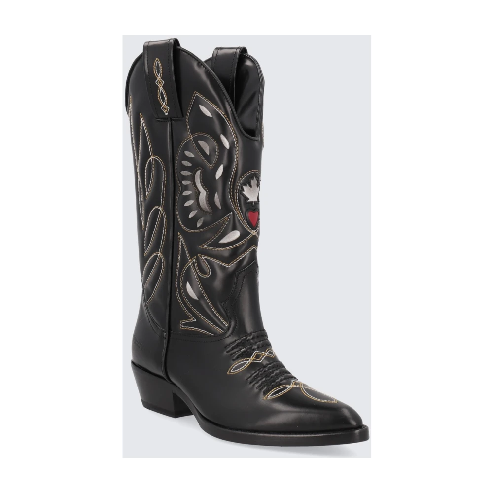 Dsquared2 Zwarte Leren Cowboy Laarzen met Details Black Dames