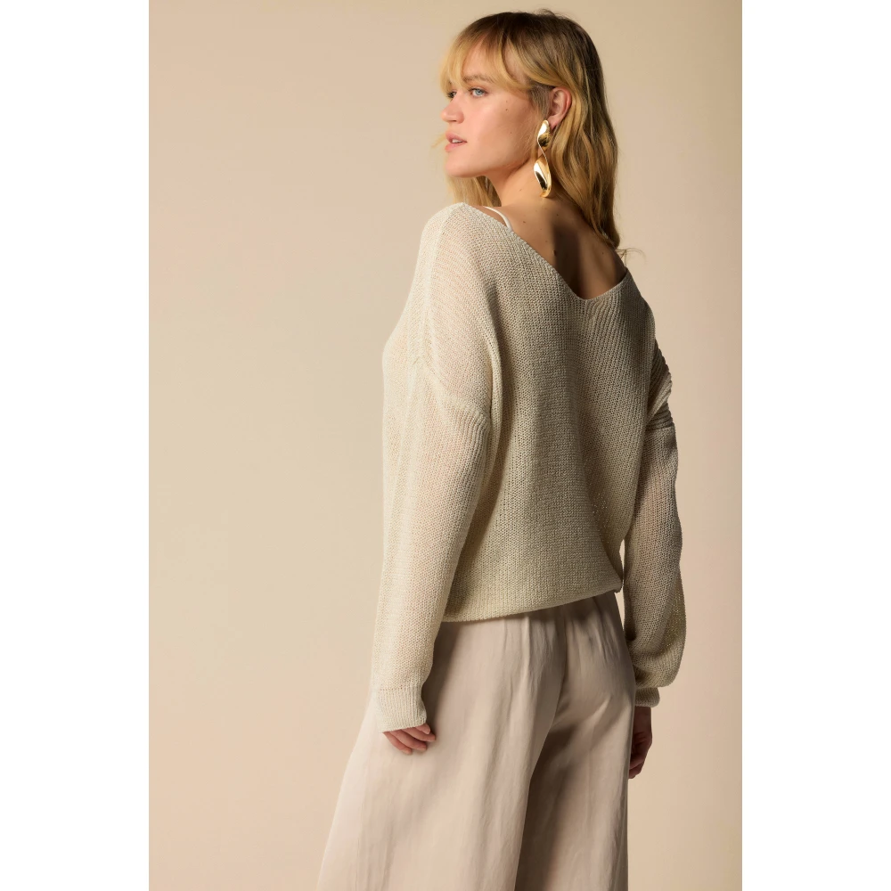 Kocca Stijlvolle V-hals gebreide kleding Beige Dames