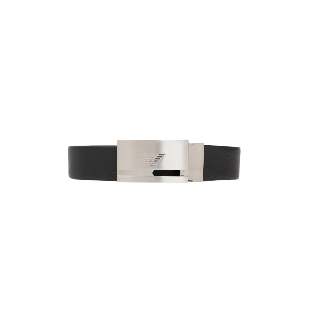 Emporio Armani Mannelijk Zwart Accessoires Heren, One Size, Leer, Riem Met Verwisselbare Gespen