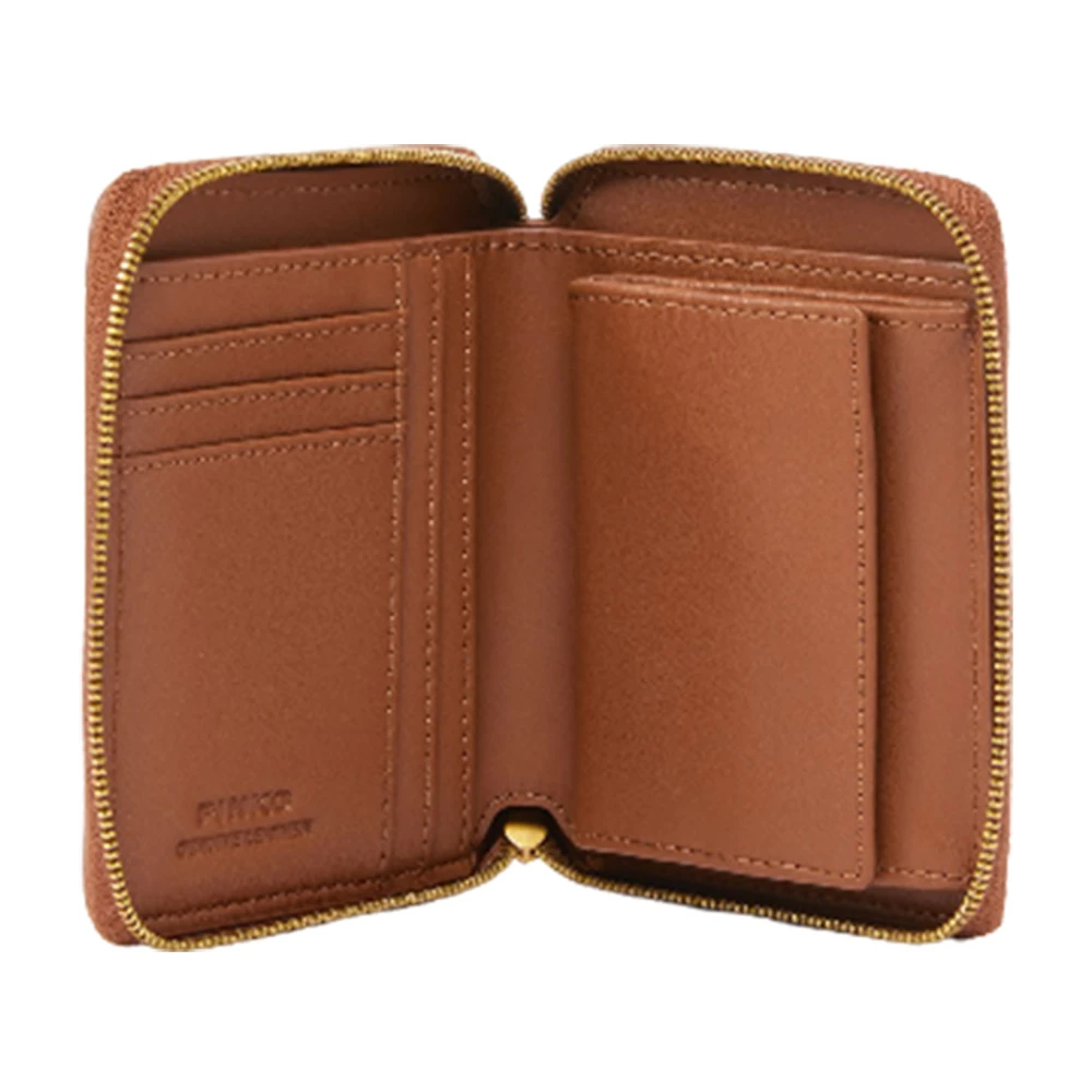 pinko Vierkante leren ritsportemonnee Love Birds Brown Dames