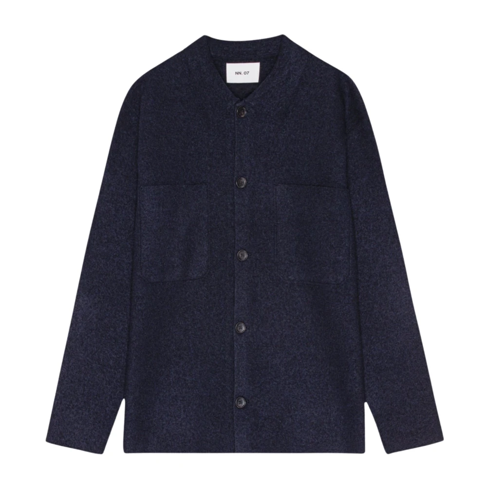 Nn07 Gekookt Merinowol Overshirt Navy Blauw Blue Heren
