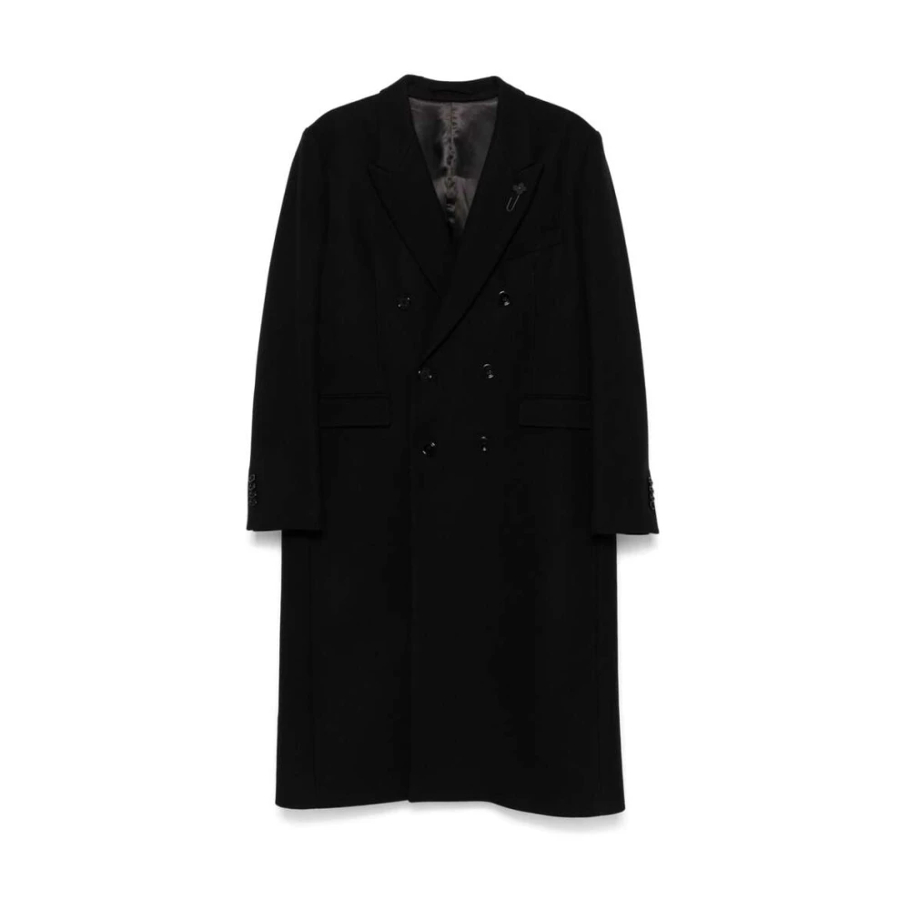 Lardini Zwarte Wollen Double-Breasted Jas Black Heren