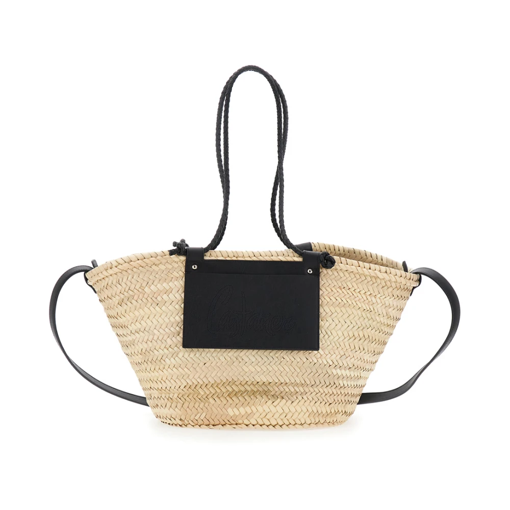 Castañer Zwarte tote tas met geperforeerd logo Beige Dames