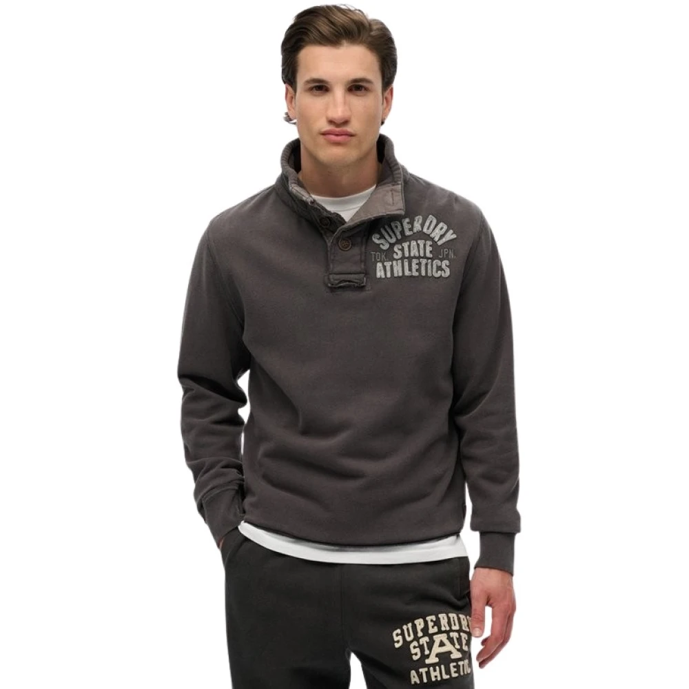 Superdry Men's Black Vintage Athletic Long Sleeve Cotton Tee Washed Effect