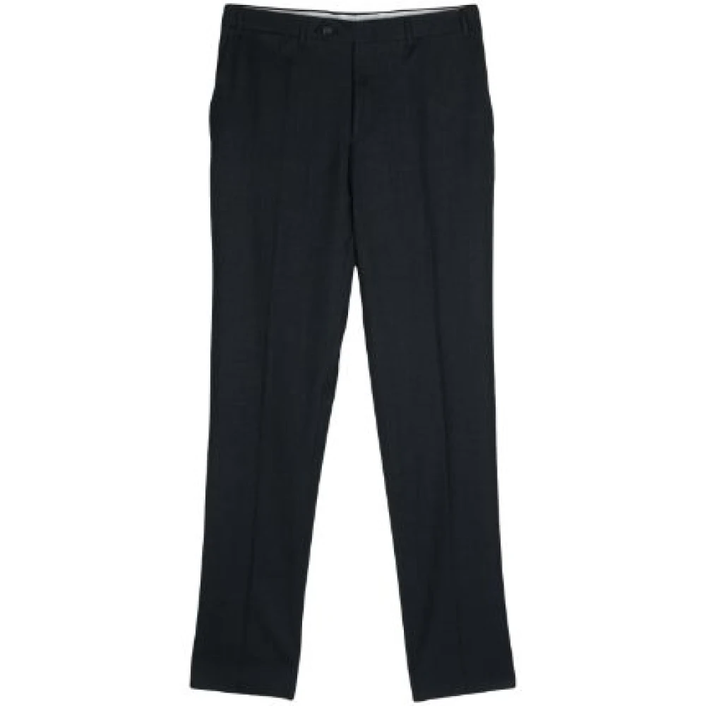 Canali Navy Wolmix Rechte Broek Blue Heren