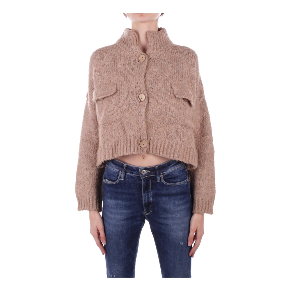 Beige Cardigan Sweater med Front Logo