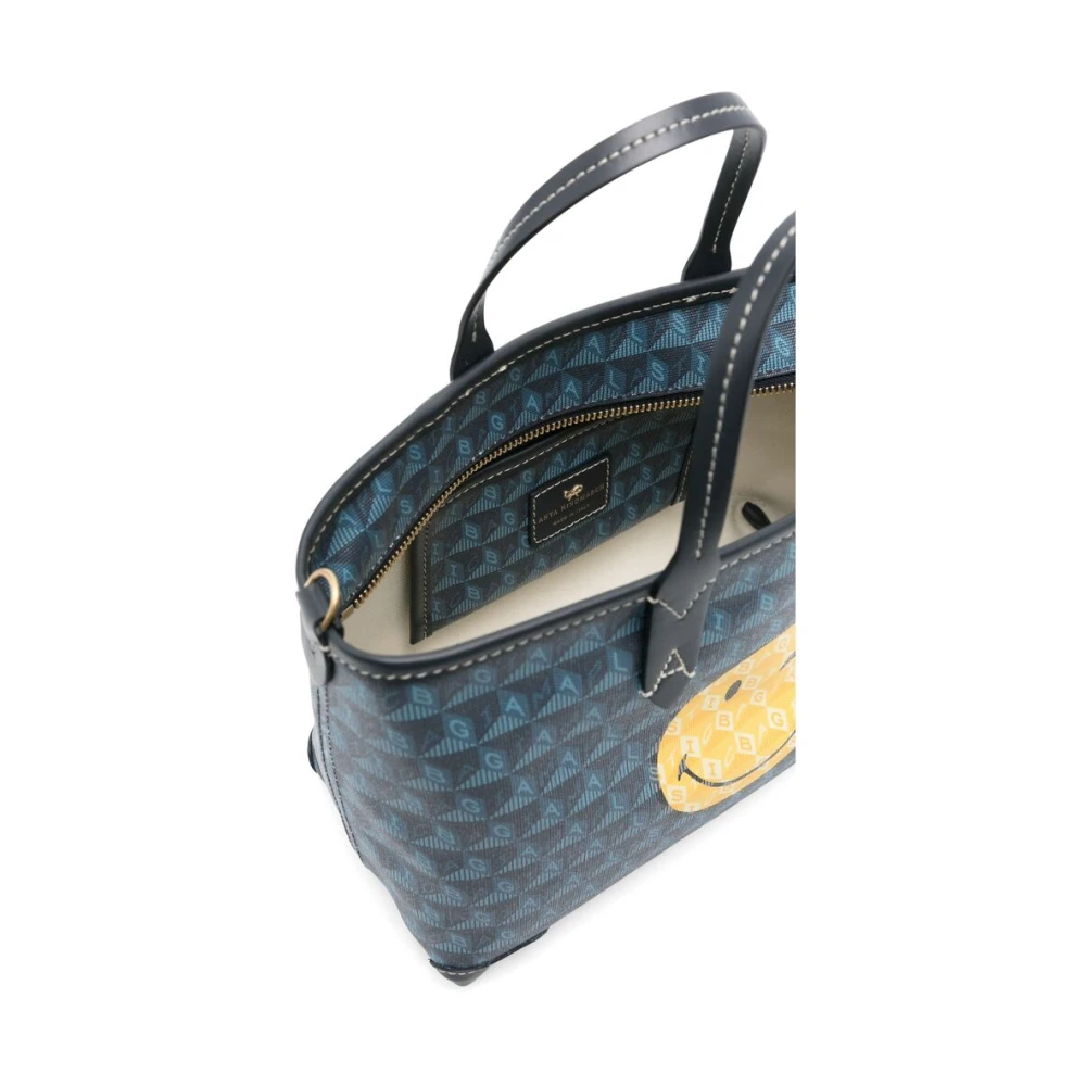 Anya Hindmarch Smiley Face Print Kunstleren Tas Blue Dames