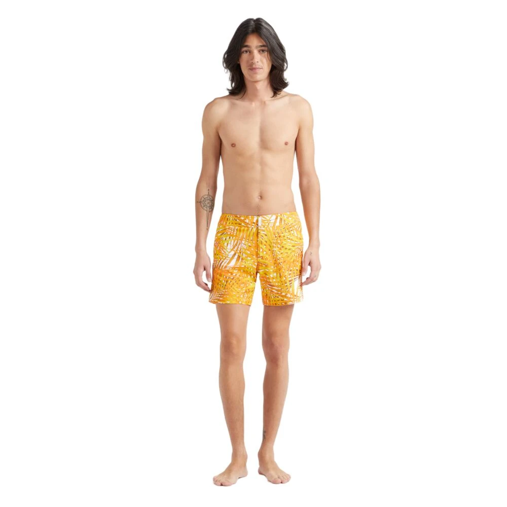 Vilebrequin Korte Palm Leaves Stretch Zwemshorts met platte taille voor heren Orange Heren