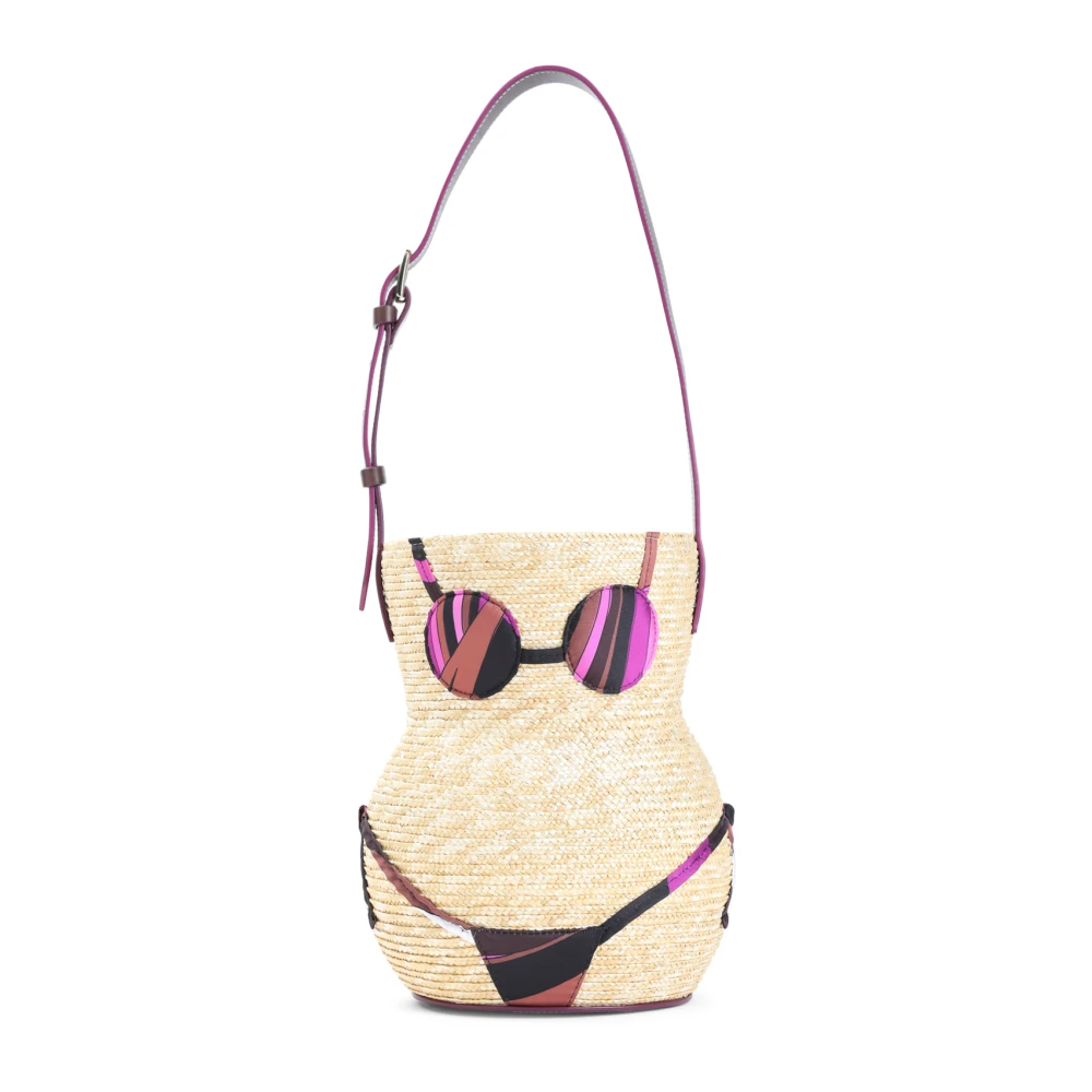 EMILIO PUCCI Natuurlijke Raffia Satchel met Voorvak Beige Dames