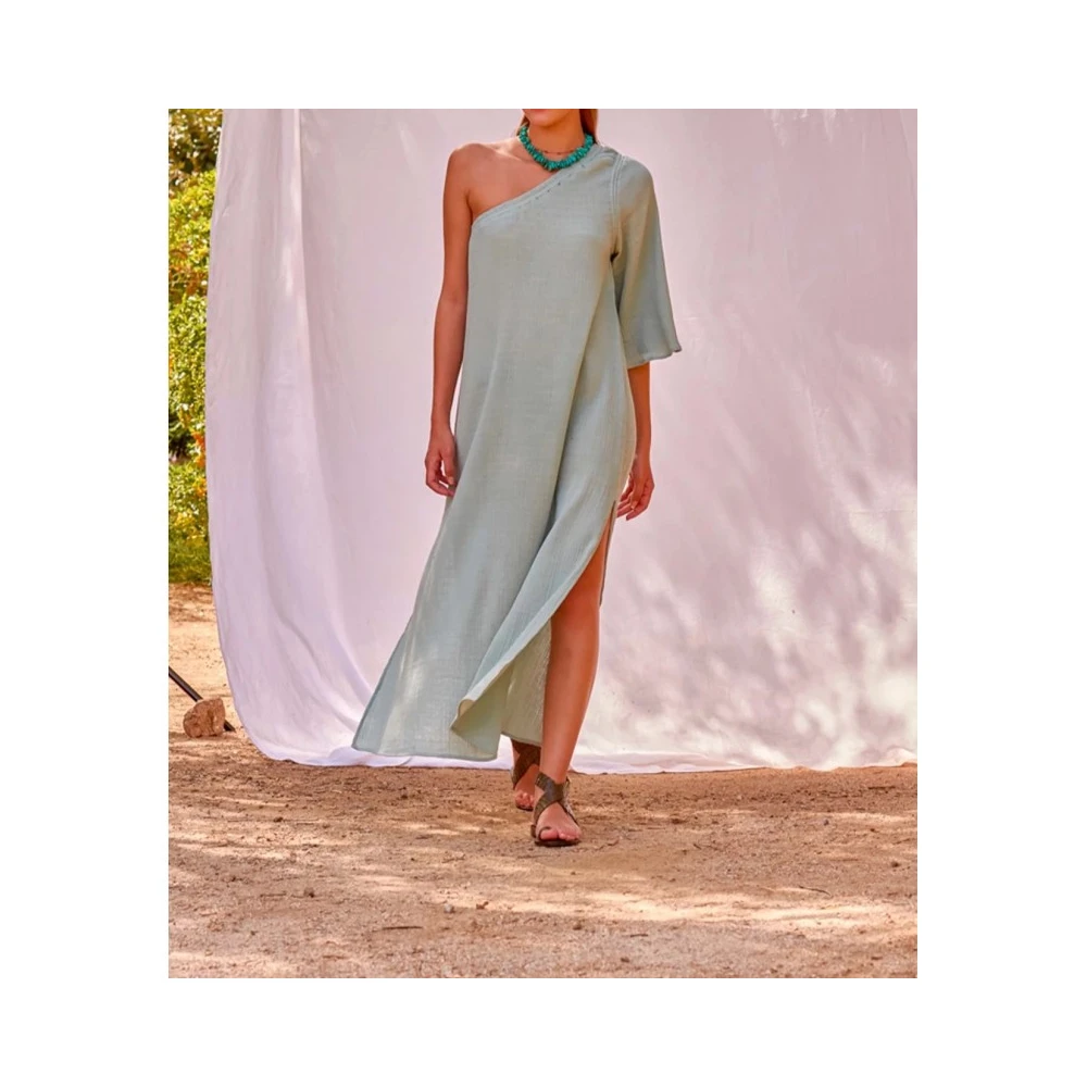 Mare Di Latte Asymmetrische Katoenen Gaze Kimono Gray Dames