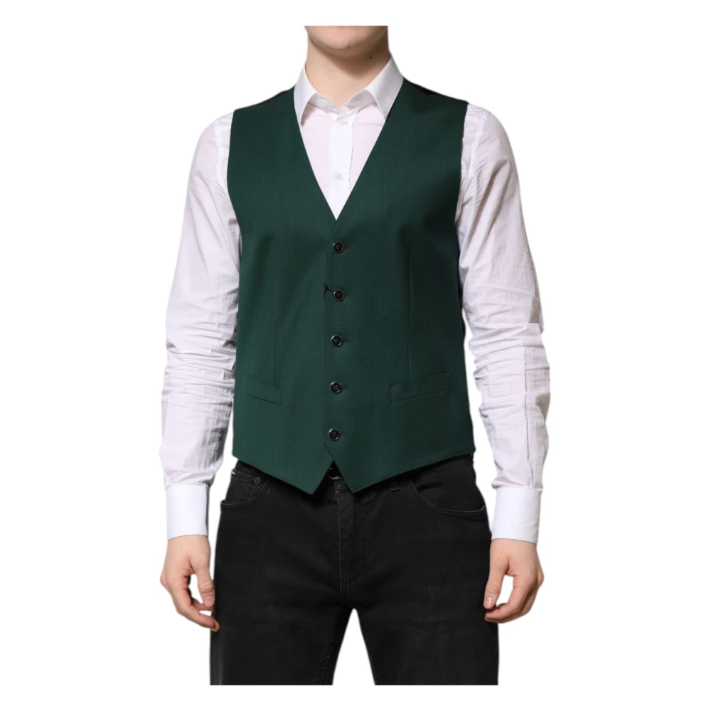 Dolce & Gabbana Men's Green Wool Formal Dress Vest