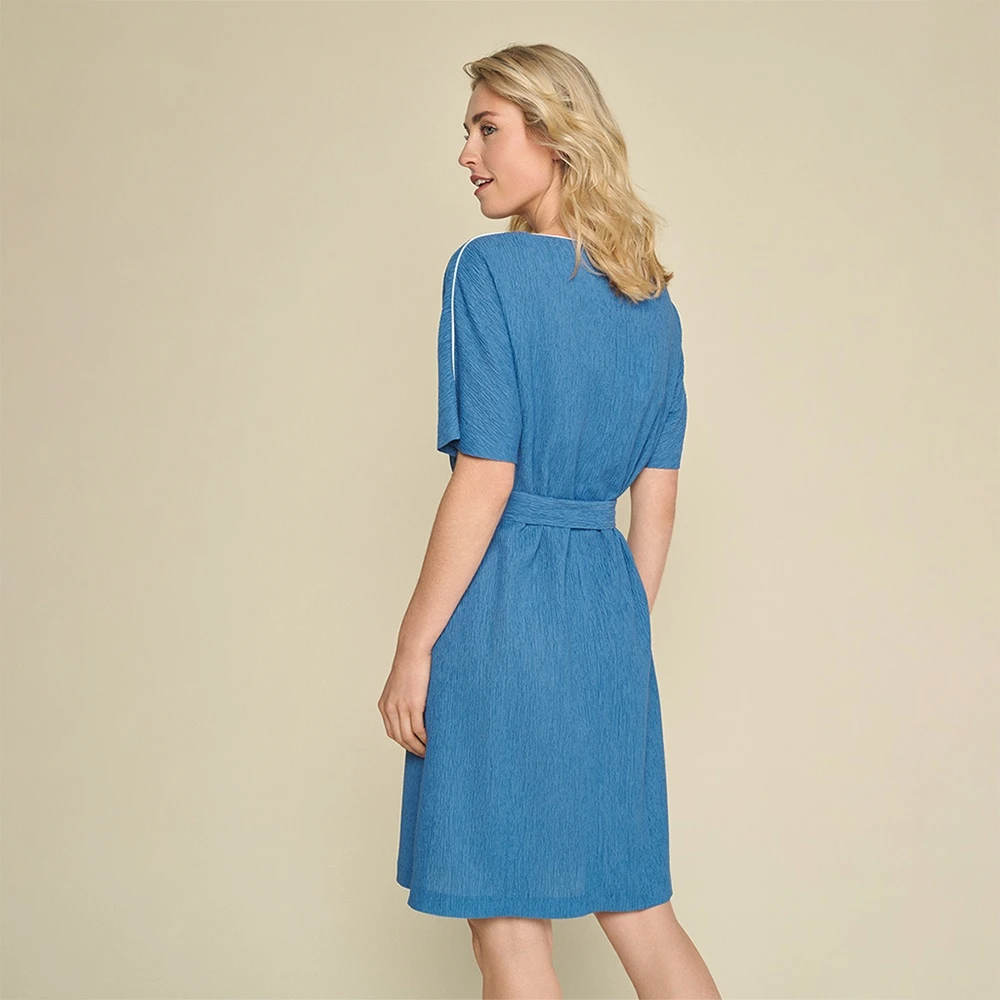 Marie Méro Blauwe Crepe Jurk met Kamel Manchetten Blue Dames