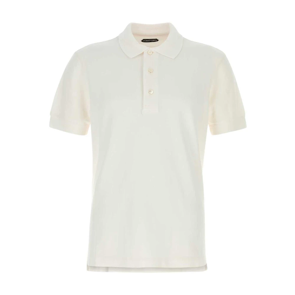 Tom Ford Mannelijk Wit Tops Heren, L, Katoen, Piqué Polo Shirt Van Katoen