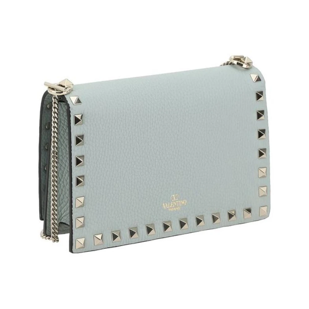 Valentino Garavani Studded Leren Ketting Portemonnee Lichtblauw Blue Dames