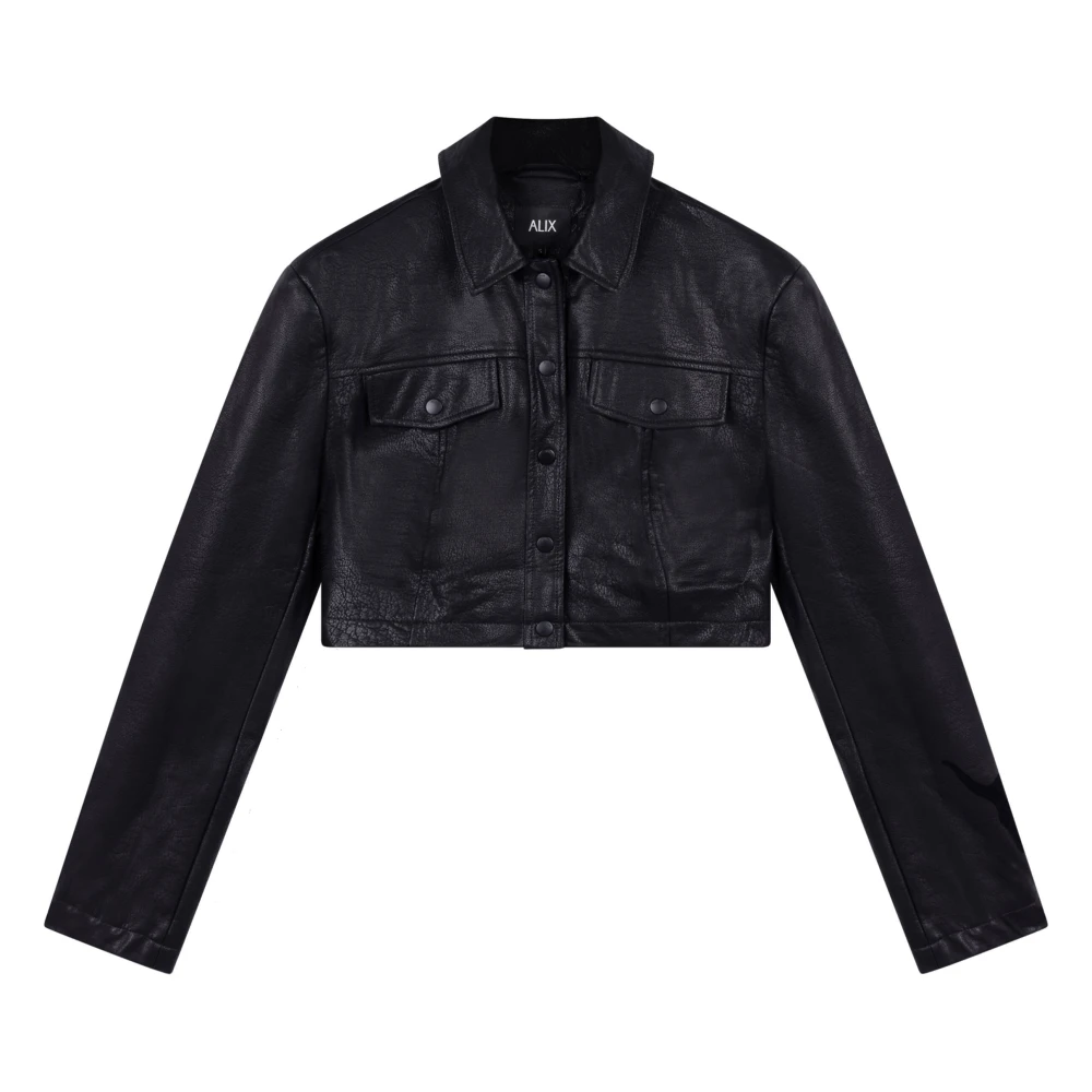 Alix The Label Faux Leather Blouse met Lange Mouwen Black Dames