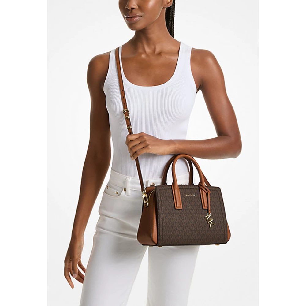 Michael Kors Gestructureerde Logo Print Schoudertas Brown Dames