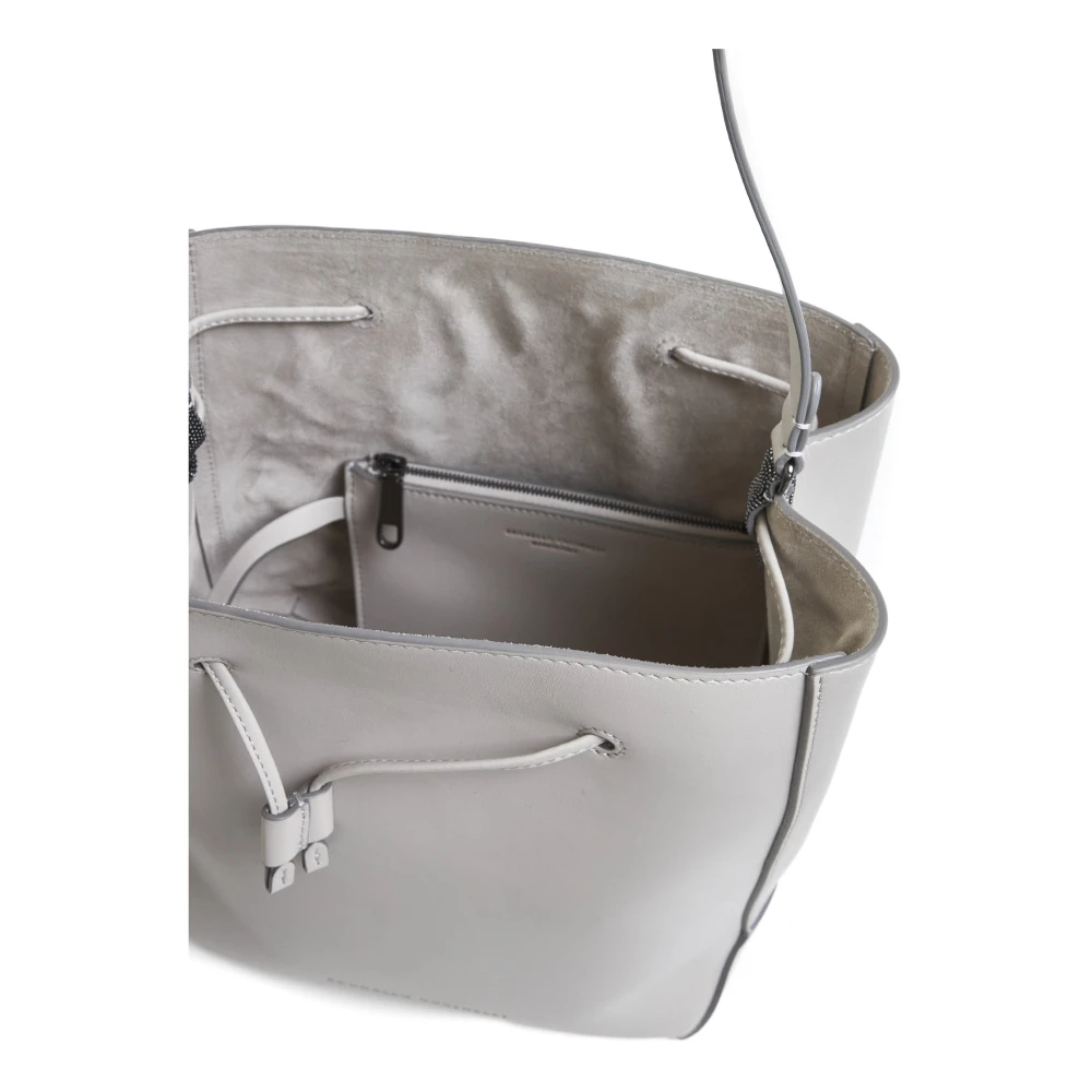 BRUNELLO CUCINELLI Ecru Leren Bucket Bag met Monile Randen Beige Dames
