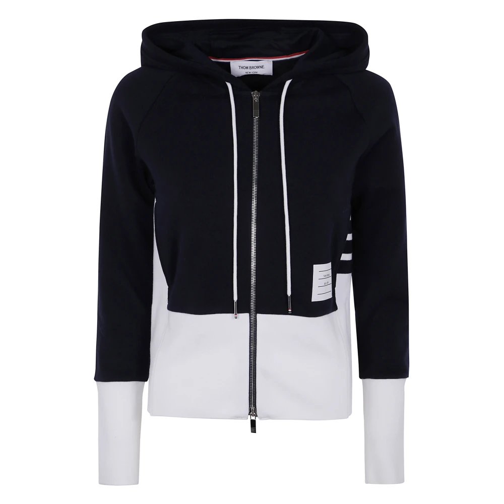 Thom Browne Kleur Blok Rits Hoodie met 4 Bar Blue Dames