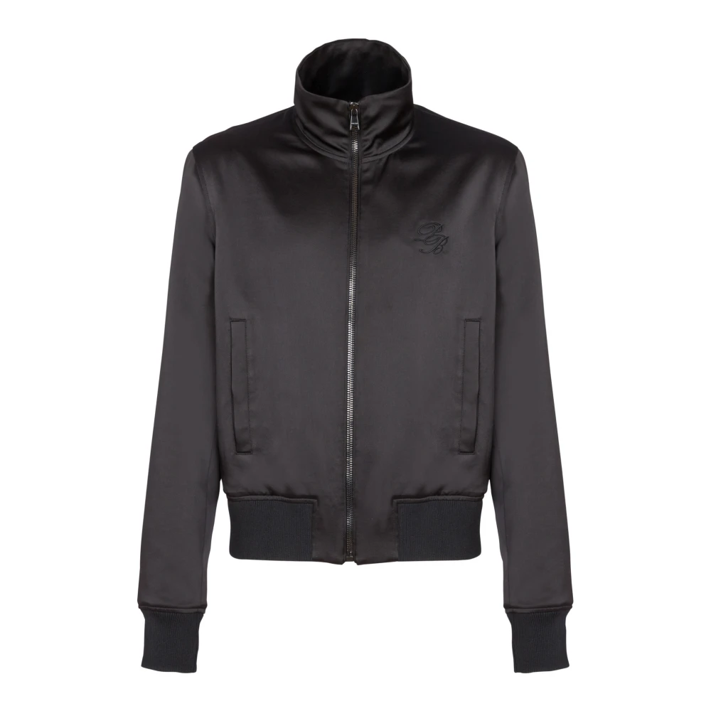 Balmain Satin Bomber met PB Logo en Handtekening Black Heren