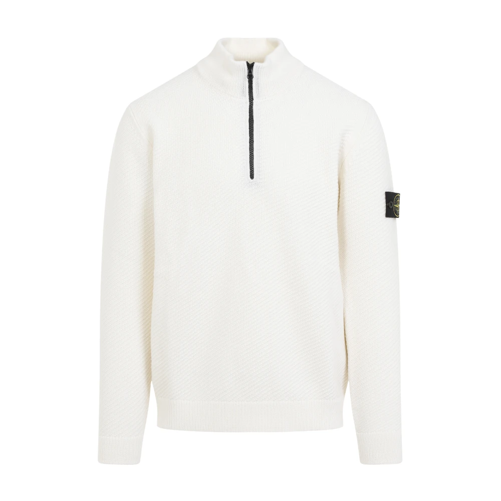 Stone Island Witte Wol Pullover Sweater Aw24 White Heren