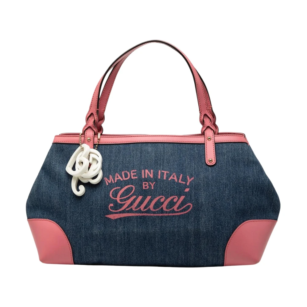 Gucci Vintage Women's Blue Pre-Owned Denim Leather Trimmed Handbag