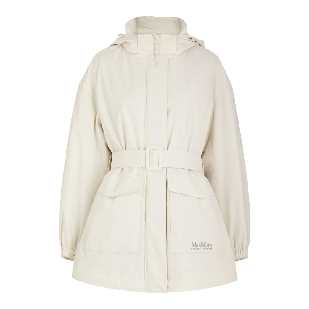 Max Mara Witte Waterdichte Jas met Afneembare Capuchon White Dames