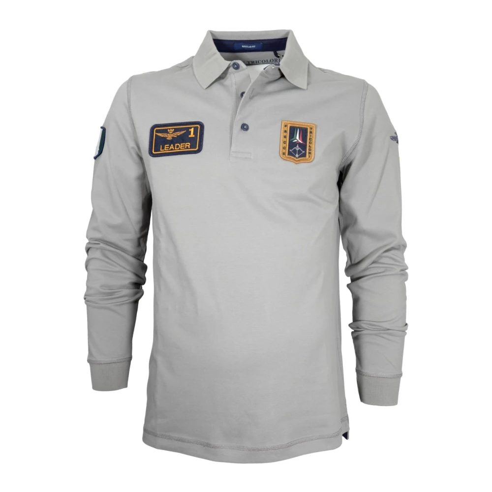 Aeronautica militare Poloshirt met lange mouwen en Tricolor-pijlpatch Gray Heren