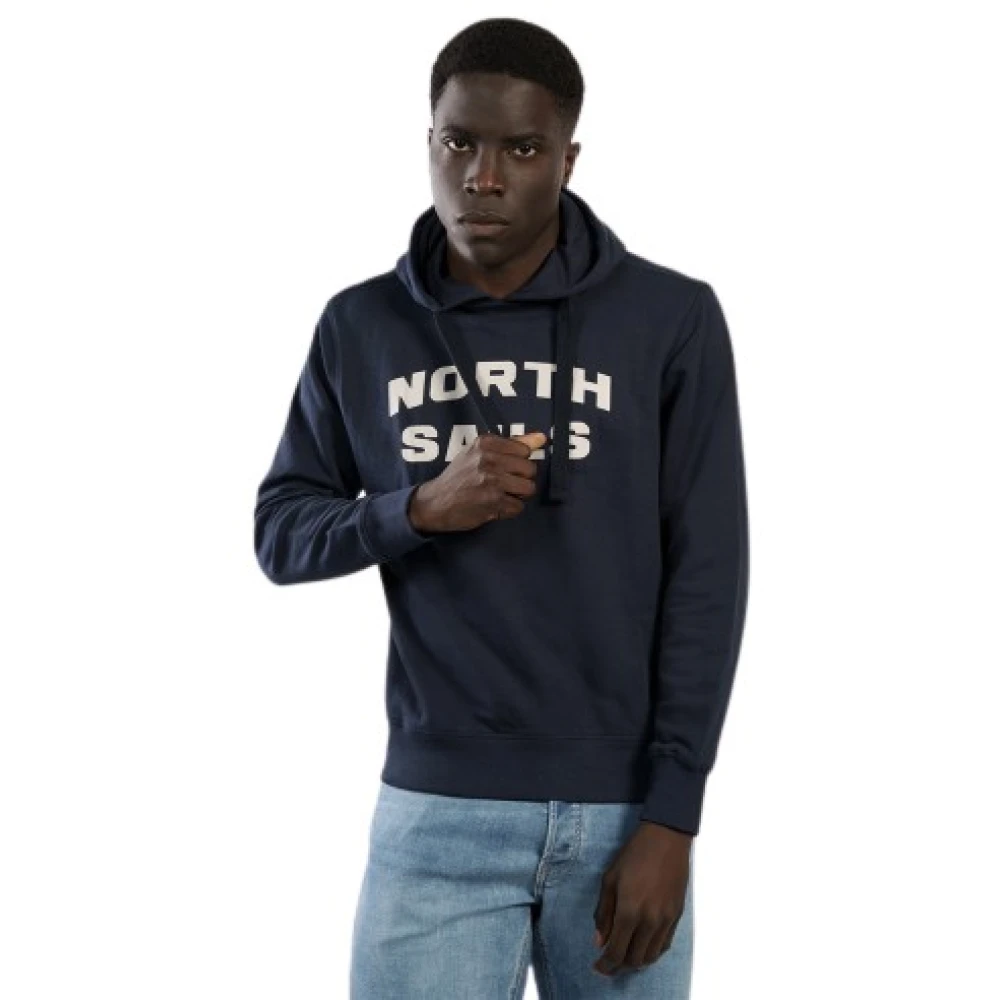 North Sails Biologisch katoenen hoodie met geborstelde achterkant en geribbelde afwerking Blue Heren