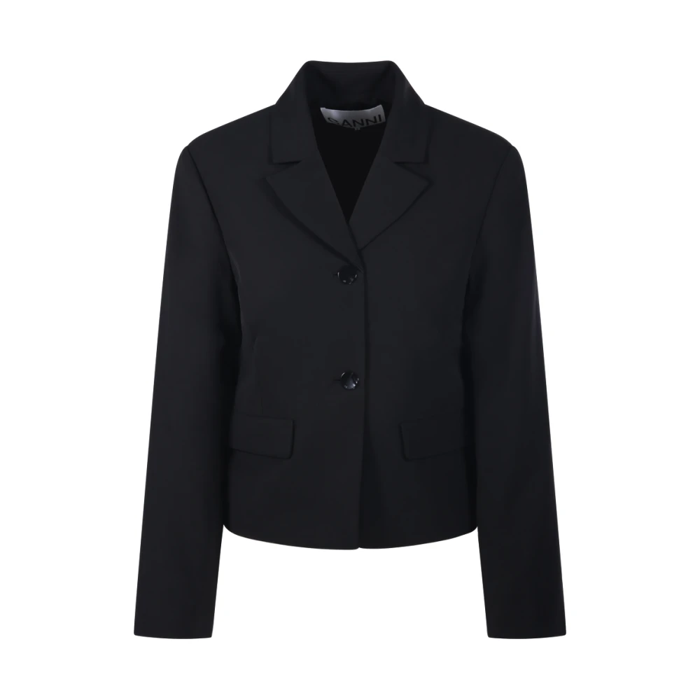 Ganni Zwarte getailleerde blazer in lichte keperstof Black Dames