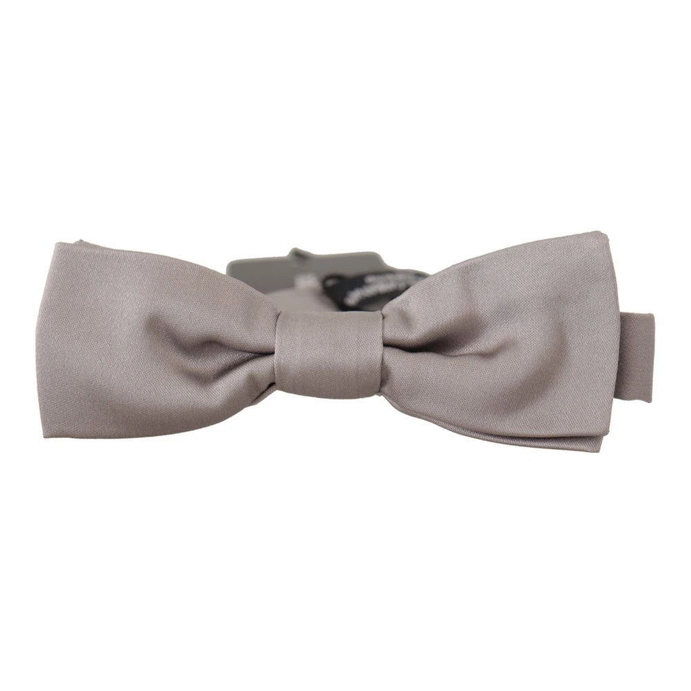 Dolce & Gabbana Elegante Zilveren Zijden Vlinderdas Gray Heren