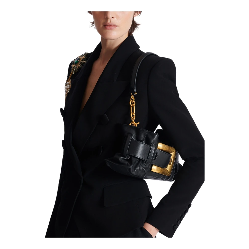 Balmain Kleine Anthem Schoudertas van kalfsleer Black Dames