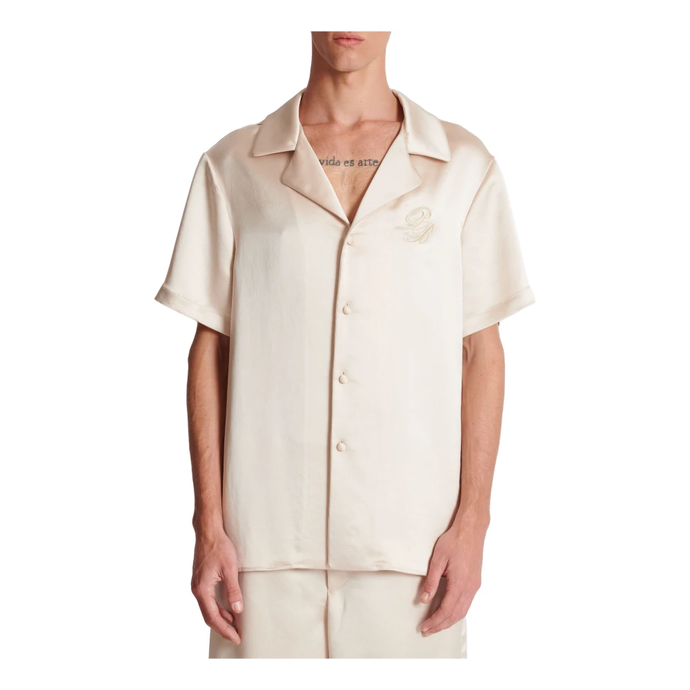 Balmain Geborduurde PB Logo Pyjama Shirt Beige Heren
