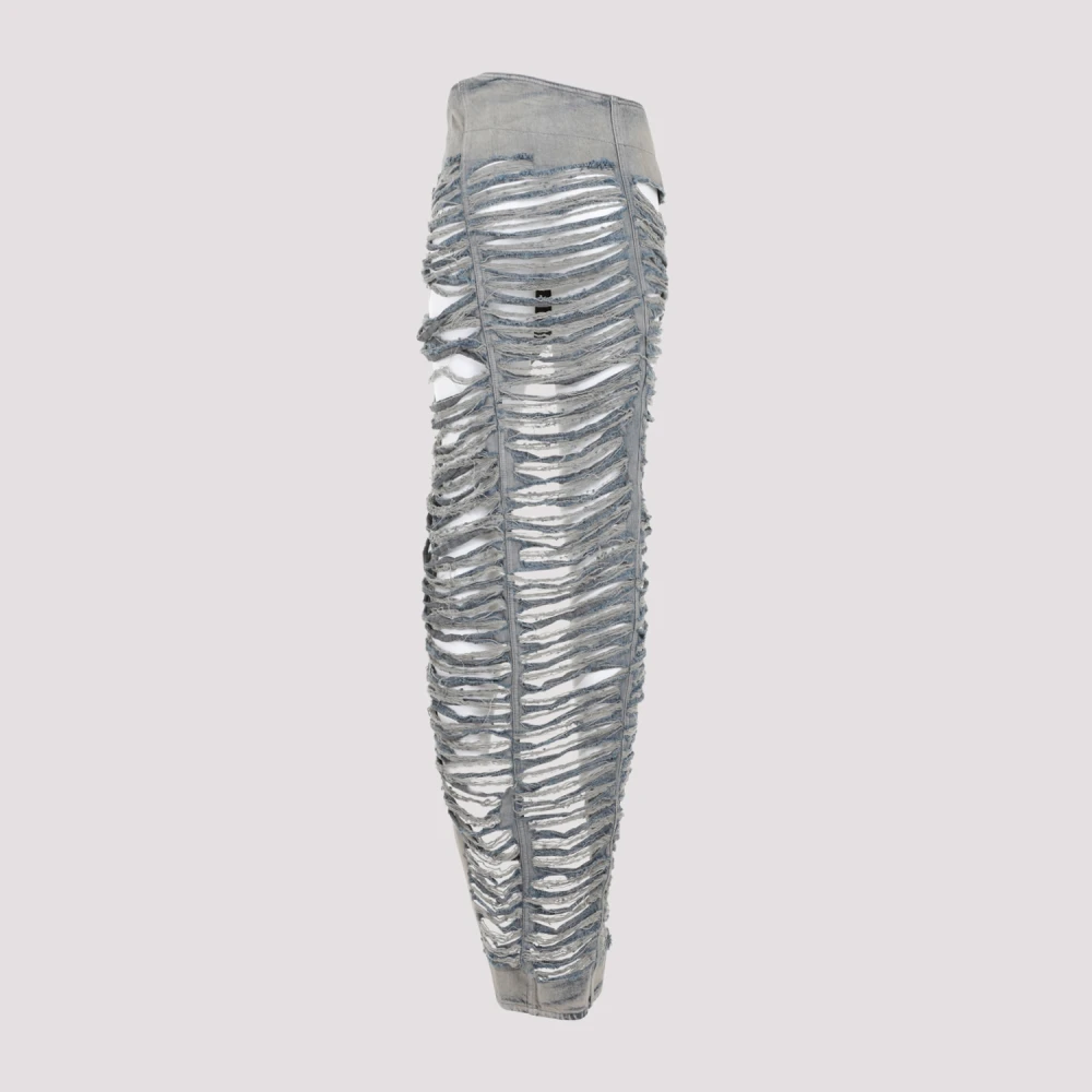 Rick Owens Hustler Blue Shredded Cotton Edfu Rok Gray Dames