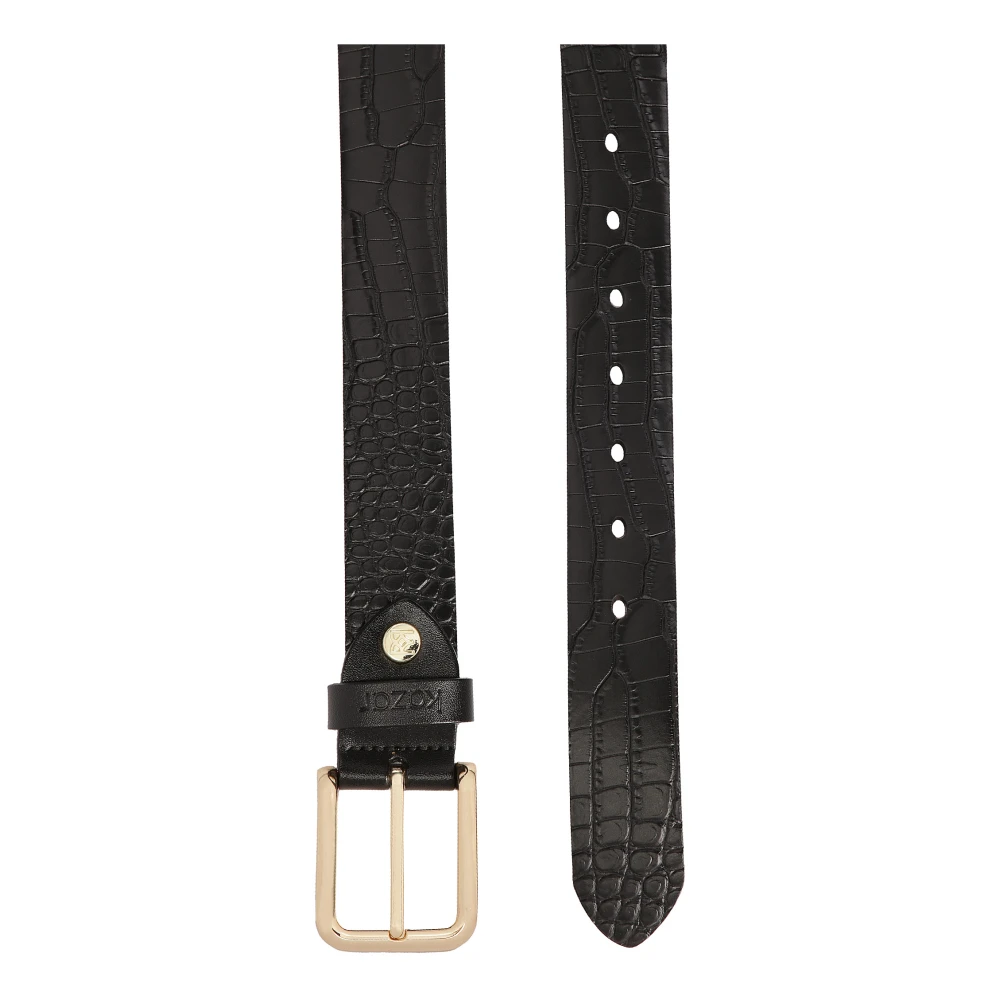 Kazar Zwarte riem met reliëf krokopatroon Black Dames