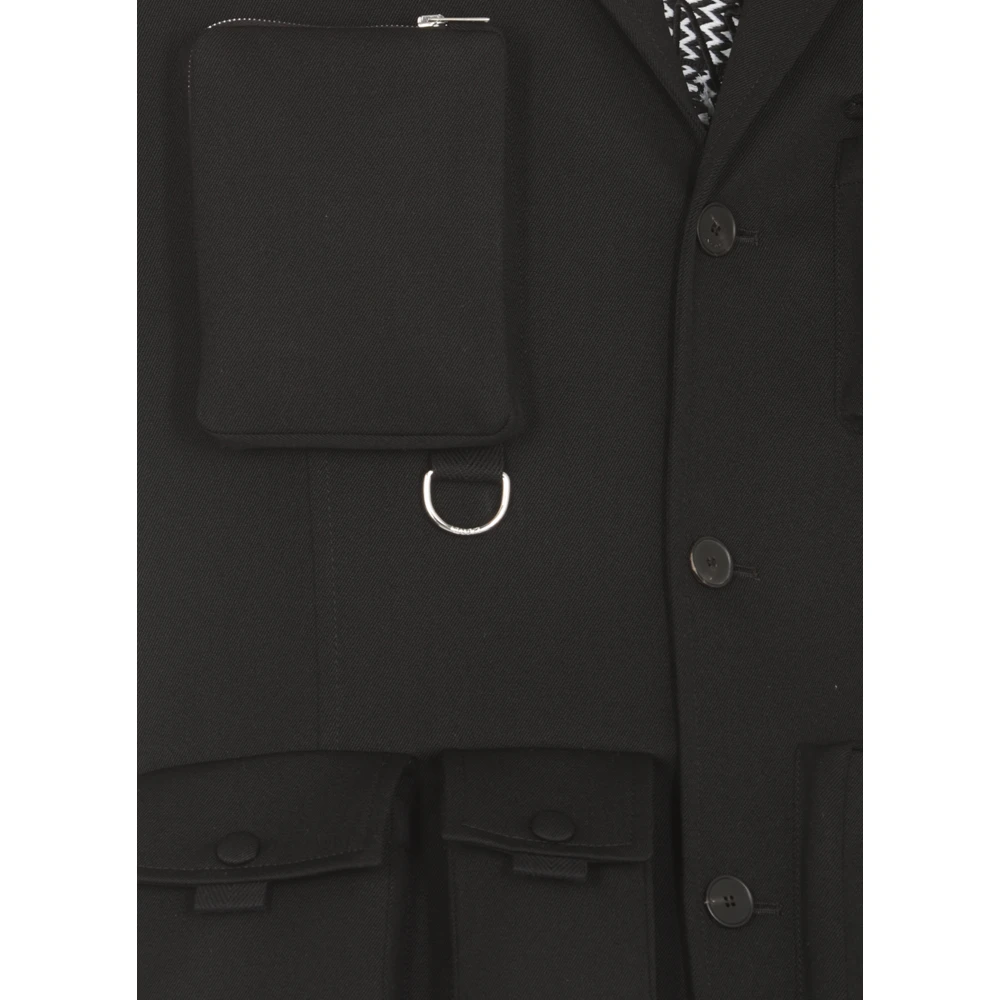 Lanvin Zwarte Wollen Jas Peak Revers Black Heren
