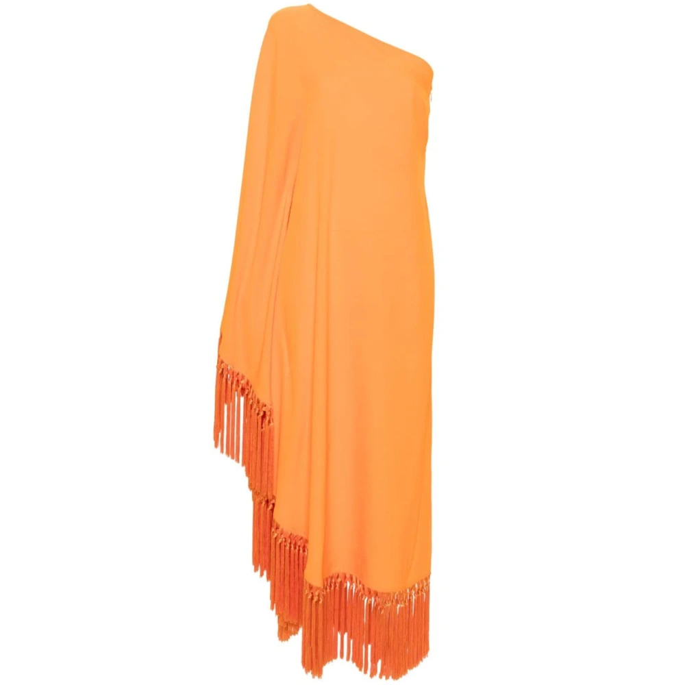 Taller Marmo Women's Orange Party Dresses,, One-Shoulder Fringed Dress Extra Small
