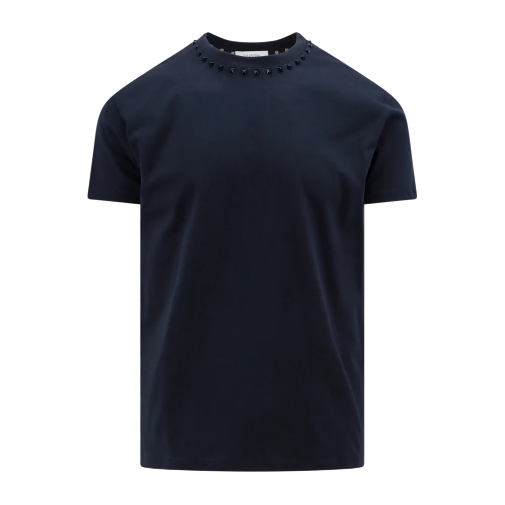 Valentino Blauw Geribbelde Crew-Neck T-Shirt Blue Heren